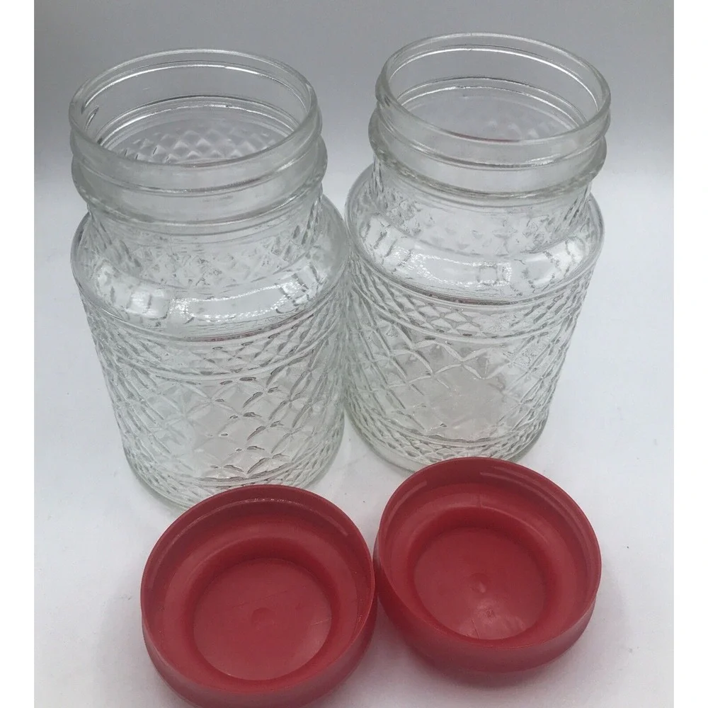 ANCHOR HOCKING GLASS‎ JARS WEXFORD DIAMOND PATTERN RED PLASTIC LID ONE  1 JAR